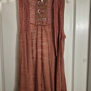 Maurices Terracotta Lace Vest Over Shirt with Grommet Detail